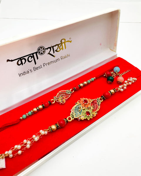 Bhai Bhabhi Pair Beautiful  pearl work Rakhi In Beautiful Box Packing