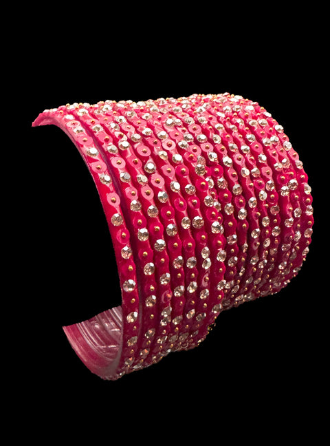 Pink color Golden jerkan Stone beautiful Glass Bangles (1 Dozen in 1 pack ) Price per pack