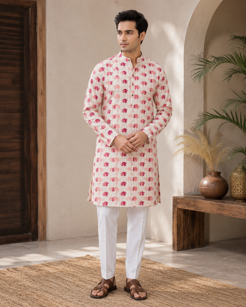 Pure cotton based Men’s Printed kurti (sizes mentioned in inches ,not according to the label on Kurti)size 44kurti- Length 40 inches and size 46-length 42 inches ) Kurti only. Pants not included.