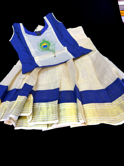 Gold Tissue based kids (Girls)Onam Special blouse and Skirt set