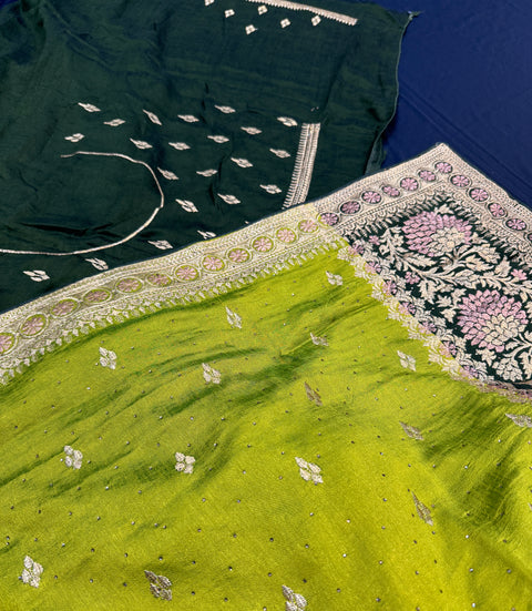 Pure and very soft georgette silk based embroidery work on border with stones work all over on sarees embroidery Pallu and contrast Embroidered blouse