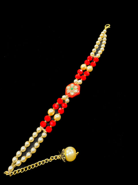 Pearls beaded Beautiful Stone Work Rakhi Bracelet style