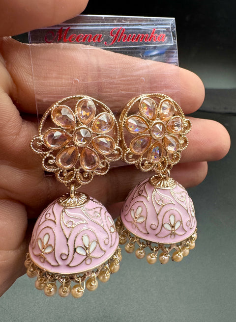 Polki Stone With Pearls Work Beautiful Meenakari Jhumka