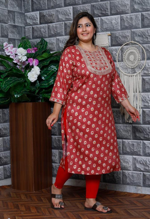 Pure cotton based printed work with mirror design flare Kurti