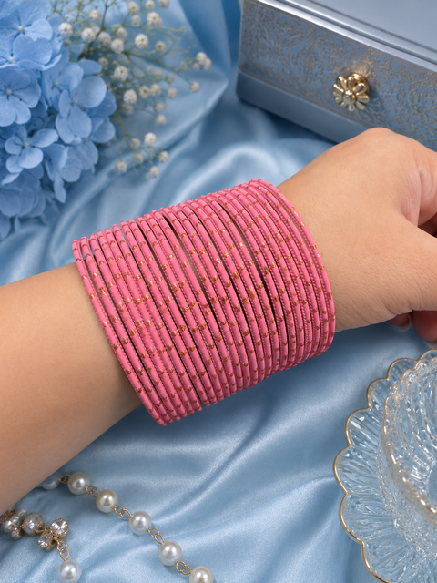 Golden Shimmer dotted metal bangles 2 dozen in 1 Set (slight variation in color & design may occur)
