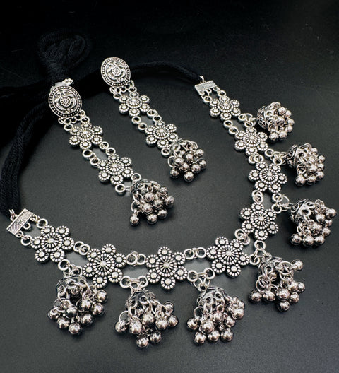 Beautiful work oxidised heavy necklace with earrings