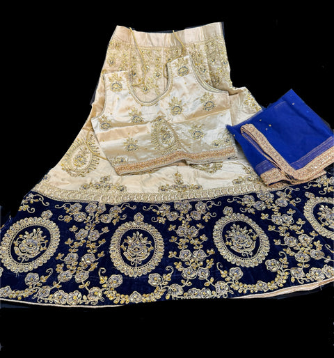 Navy Blue and Golden colour embroidery work beautiful lehnga