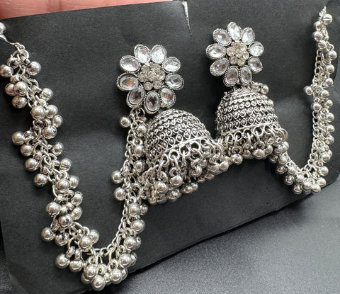 Oxidised bahubali Jhumka with pearls work (very Lite weight )