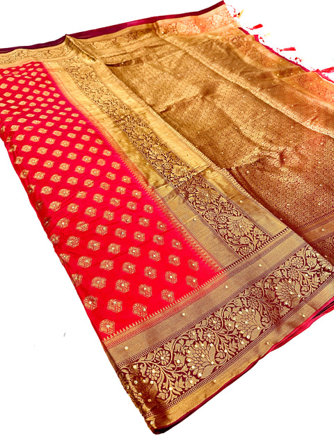 Art Silk Saree With Beautiful Stone Work With Contrast Pallu And Blouse