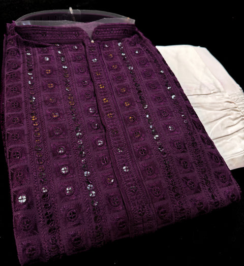 Pure Rayon Based Beautiful heavy Embroidery Work At Front And Back With Sequins Work Designer Kurta & White Pants