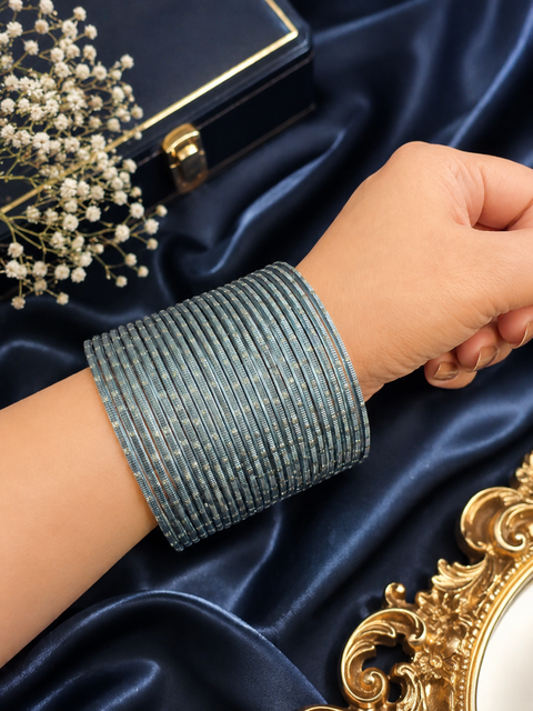 Silver Shimmer dotted metal bangles 2 dozen in 1 Set (slight variation in color & design may occur)