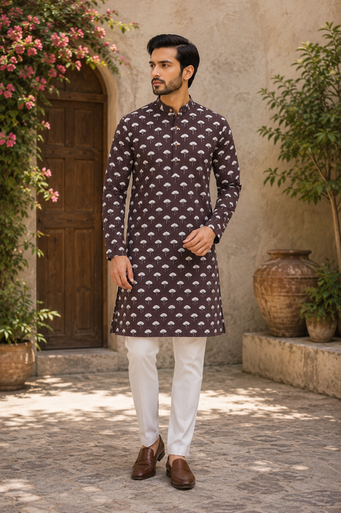 Pure Cotton Based Men’s Printed Kurti (Sizes Mentioned In Inches ,Not According To The Label On Kurti) Size 44 Kurti- Length 40 Inches And Size 46-Length 42 Inches ) Kurti only. Pants not included.
