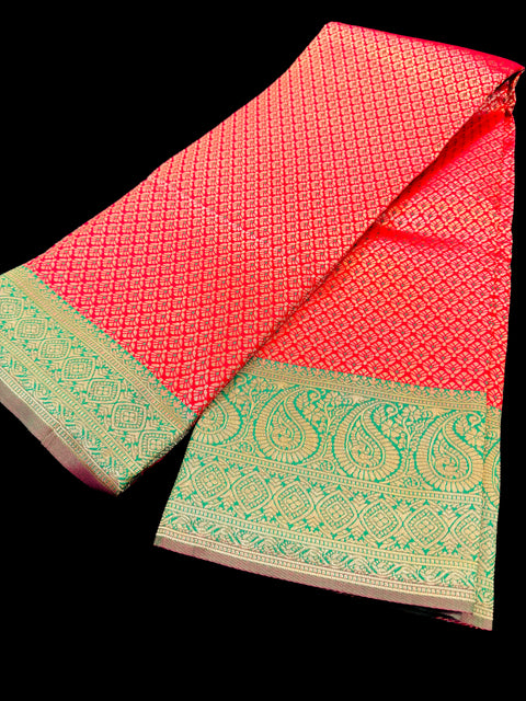 Brocade Soft Silk Saree with contrast beautiful pallu , border and blouse