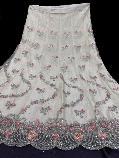 Netting based Golden stones and embroidery work all over front & back of kameez with stone work and beautiful lehnga & netting dupatta (Size 42 and can be altered upto 44)