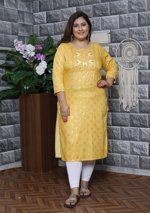 Pure cotton based printed work with mirror design flare Kurti