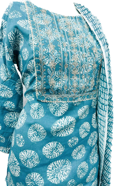 PURE & SOFT COTTON BASED DESIGNER EMBROIDERED & PRINTED WORK KURTI WITH PLAZO PANTS & DUPATTA