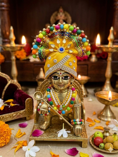 Heavy Pagdi for Laddu Gopal | Mukut for Ladoo Gopal Bal Gopal Kanha Ji Thakur Ji (Size 2)(only Mukut ) price per mukut (slight variance in color and design is possible)