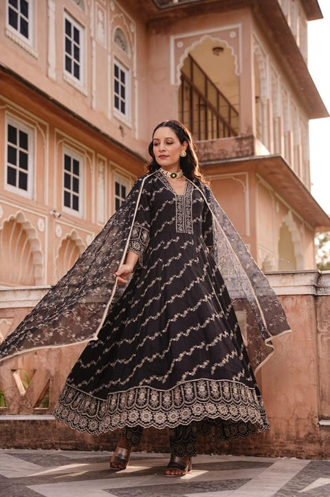 Pure & Soft Rayon Based Designer Embroidered Work flared Kurti With Plazo Pants & Dupatta(Video Clip attached)