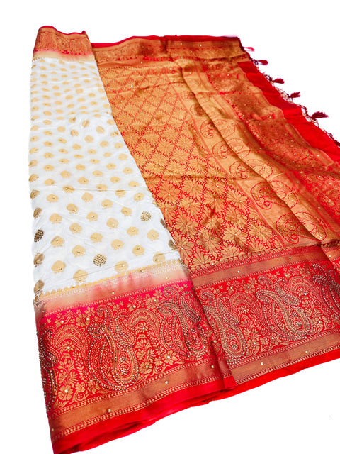Art Silk Saree With Beautiful Stone Work With Contrast Pallu And Blouse