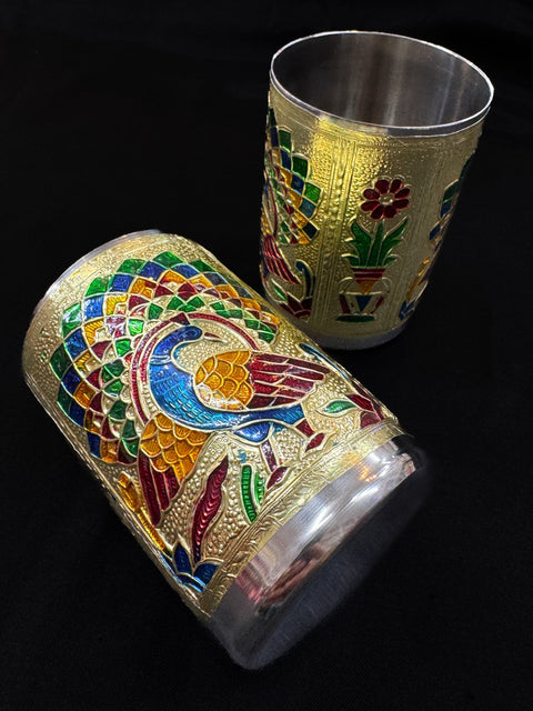 Steel glass with Beautiful Decorated meenakari work