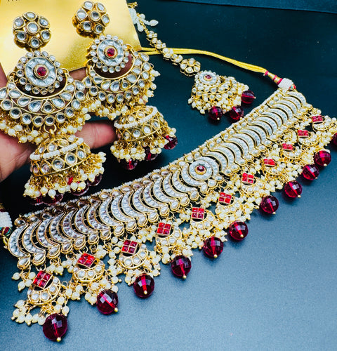 Kundan with pearls work beautiful heavy work choker necklace with designer Jhumka Earrings and Tikka