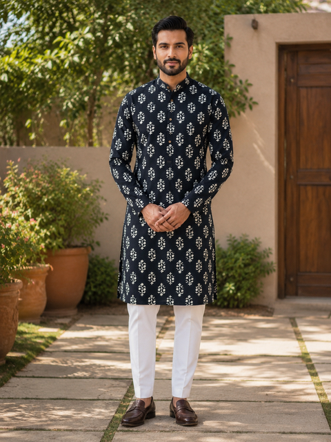 Pure cotton based Men’s Printed kurti (sizes mentioned in inches ,not according to the label on Kurti)size 44 kurti- Length 40 inches and size 46-length 42 inches ) Kurti only. Pants not included.