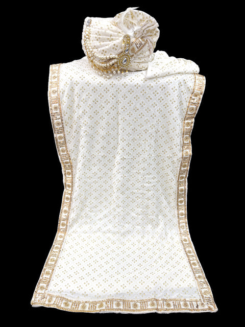 Cream colour velvet based golden printed Dulha Pagdi With dupatta set