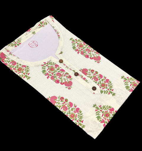 Pure Cotton based Printed short Kurti for girls /Ladies (Size 38 - length 28 inches, Size 42 ,46, 48 length -31 inches)sleeves 17 inch