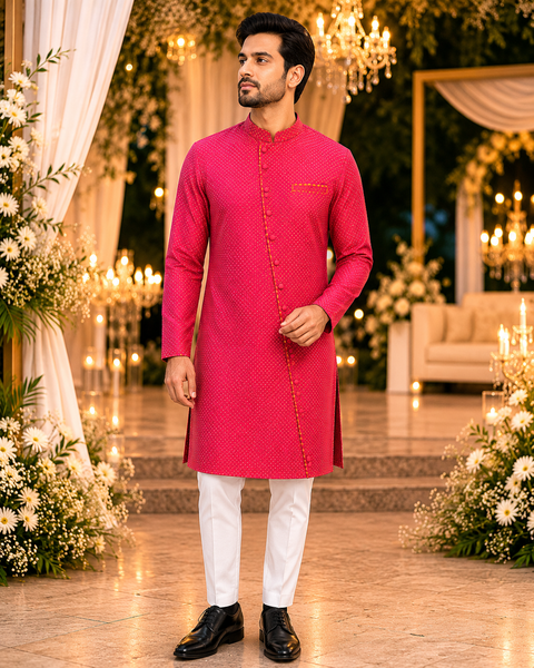 Pink colour cotton silk design designer kurta with pajama pents (slight variation in color and design is possible )