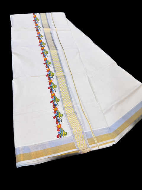 Woven Cotton Kerala Mundu / Dhoti in Off White ( 4 mtrs )