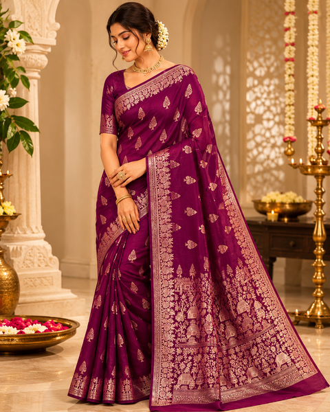 Very Soft Pure chiffon based Beautiful zari work Banarasi look Saree(Blouse Shown Is For Reference Only. The Blouse Piece Is Included With The Saree As Unstitched Fabric)(slight variation in color and design is possible )
