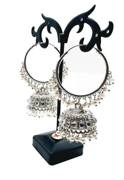 Silver stone with pearls work beautiful Jhumka Balian