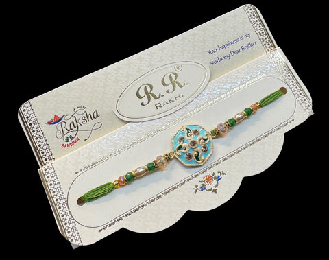 Beautiful Stone Work Rakhi in nice pack gift card