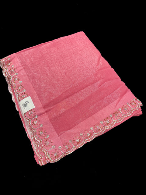 (Video clip attached) Beautiful Jimmy Choo fabric handwork border plain Sarees