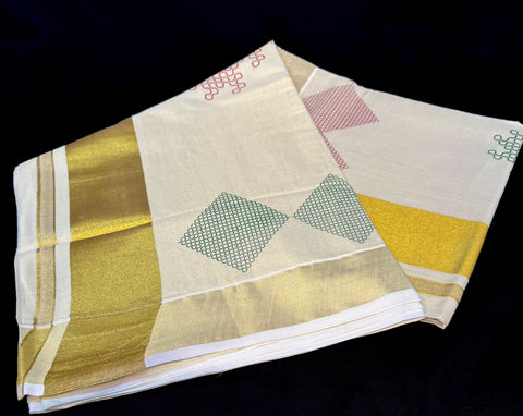 KERALA Gold Tissue SAREE WITH BEAUTIFUL Dotted PRINT