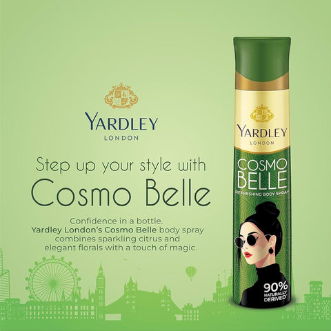 Yardley London Cosmo Belle Refreshing Body Spray for Women, 150ml | Deodrant body spray for Daily use | 90% Naturally derived