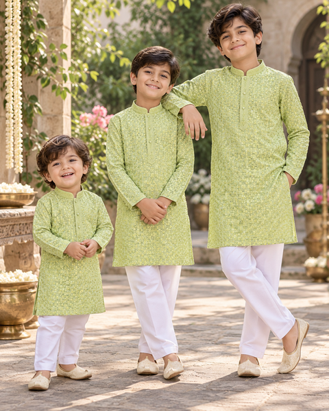 Soft Rayon based embroidery with sequined work kurta, Comes with a white pajama.Slight variation in colour and design is possible.