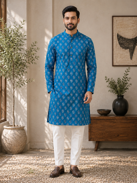 Pure cotton based Men’s Printed kurti (sizes mentioned in inches ,not according to the label on Kurti)size 44 kurti- Length 40 inches and size 46-length 42 inches ) Kurti only. Pants not included.
