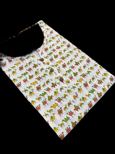 Pure Cotton based Printed short Kurti for girls /Ladies (Size 38 - length 28 inches, Size 42 ,46, 48 length -31 inches)sleeves 17 inch