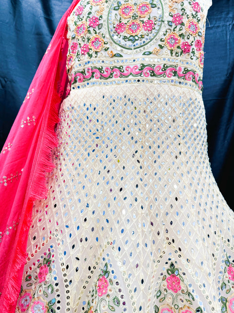 Netting Based Beautiful embroidery with Mirror & Stone Work Designer Party Gown