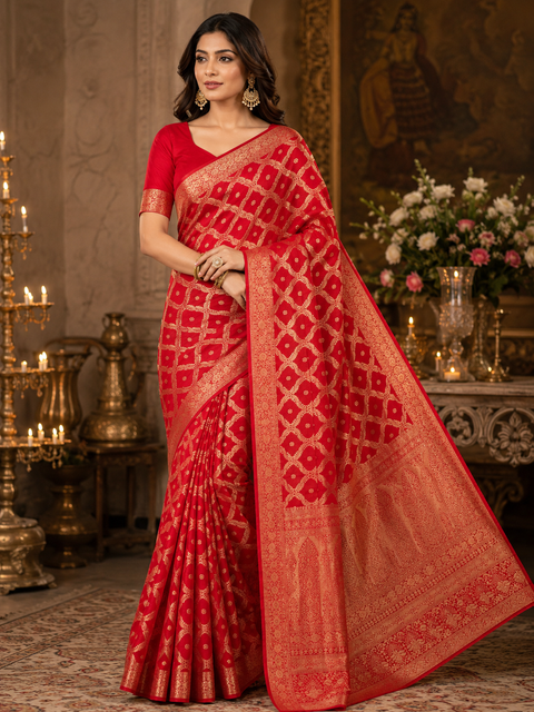 Very Soft Pure chiffon based Beautiful zari work Banarasi look Saree(Blouse Shown Is For Reference Only. The Blouse Piece Is Included With The Saree As Unstitched Fabric)(slight variation in color and design is possible )