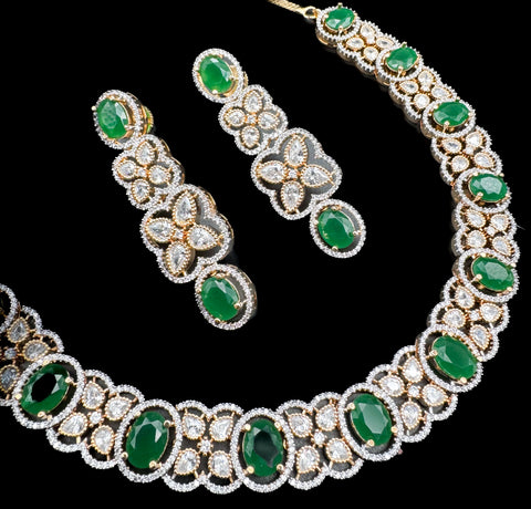 Emerald Green golden color American Diamond beautiful necklace set with crystal American diamonds