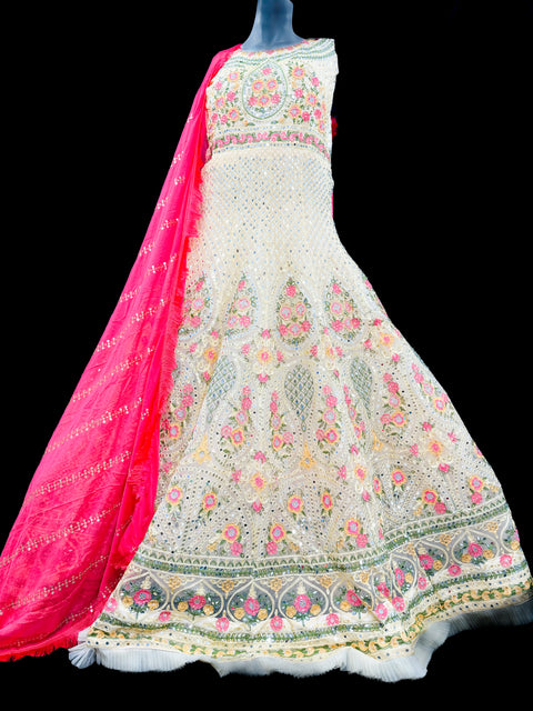 Netting Based Beautiful embroidery with Mirror & Stone Work Designer Party Gown