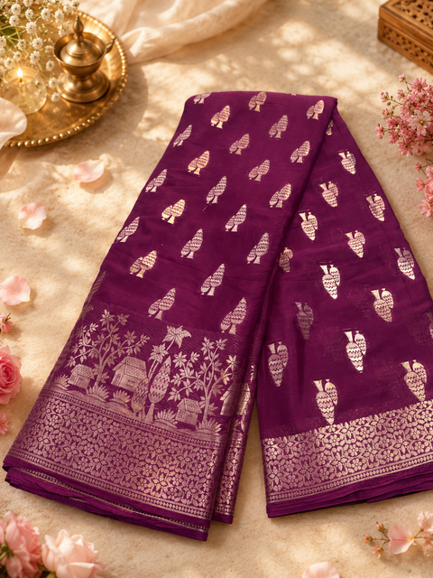 Very Soft Pure chiffon based Beautiful zari work Banarasi look Saree(Blouse Shown Is For Reference Only. The Blouse Piece Is Included With The Saree As Unstitched Fabric)(slight variation in color and design is possible )