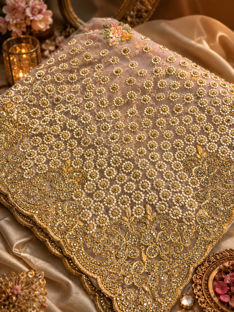 Heavy work designer Heavy Stone Work & Embroidery Jaal Work Beautiful Netting Designer Saree & Embroidery Work Blouse design,Blouse Piece Worn By Model Is For Reference Only,Blouse Piece Attached To Saree) Slight Variation in color & design is possible)