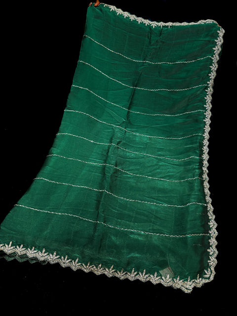 Jimmy Choo base fabric With Beautiful handwork all over on Saree and border