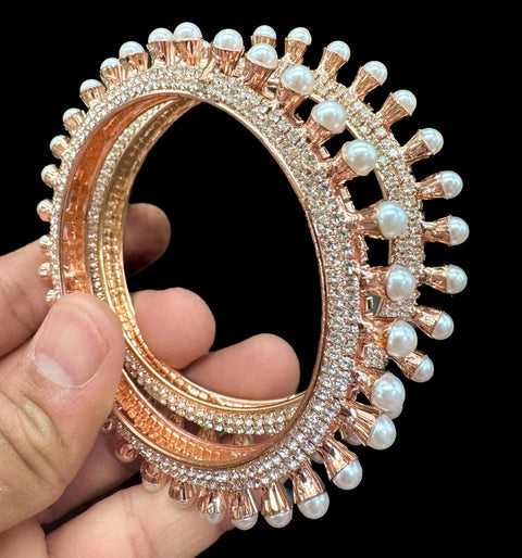 Rose gold color Pearls bangles set of 2 bangles (Price per set)