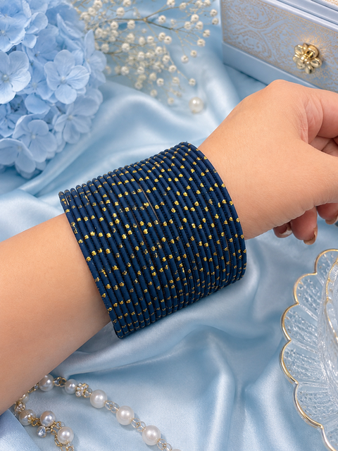 Golden Shimmer dotted metal bangles 2 dozen in 1 Set (slight variation in color & design may occur)