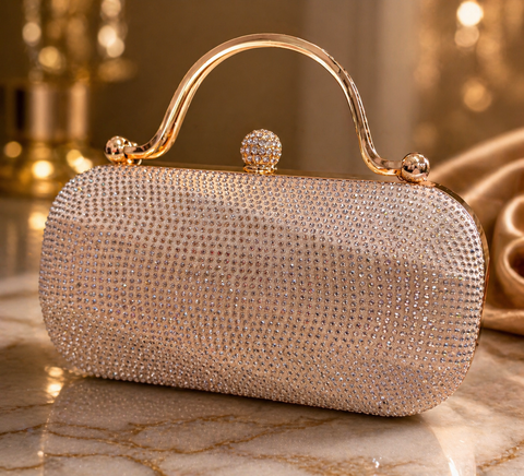 Crystals Handwork designer hand bag with handle to carry with chain inside the clutch (can be attached or detached)