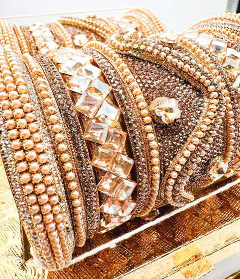 Beautiful golden stones with pearls beaded and Crystal stone Designer Bridal Churra (Video clip attached )